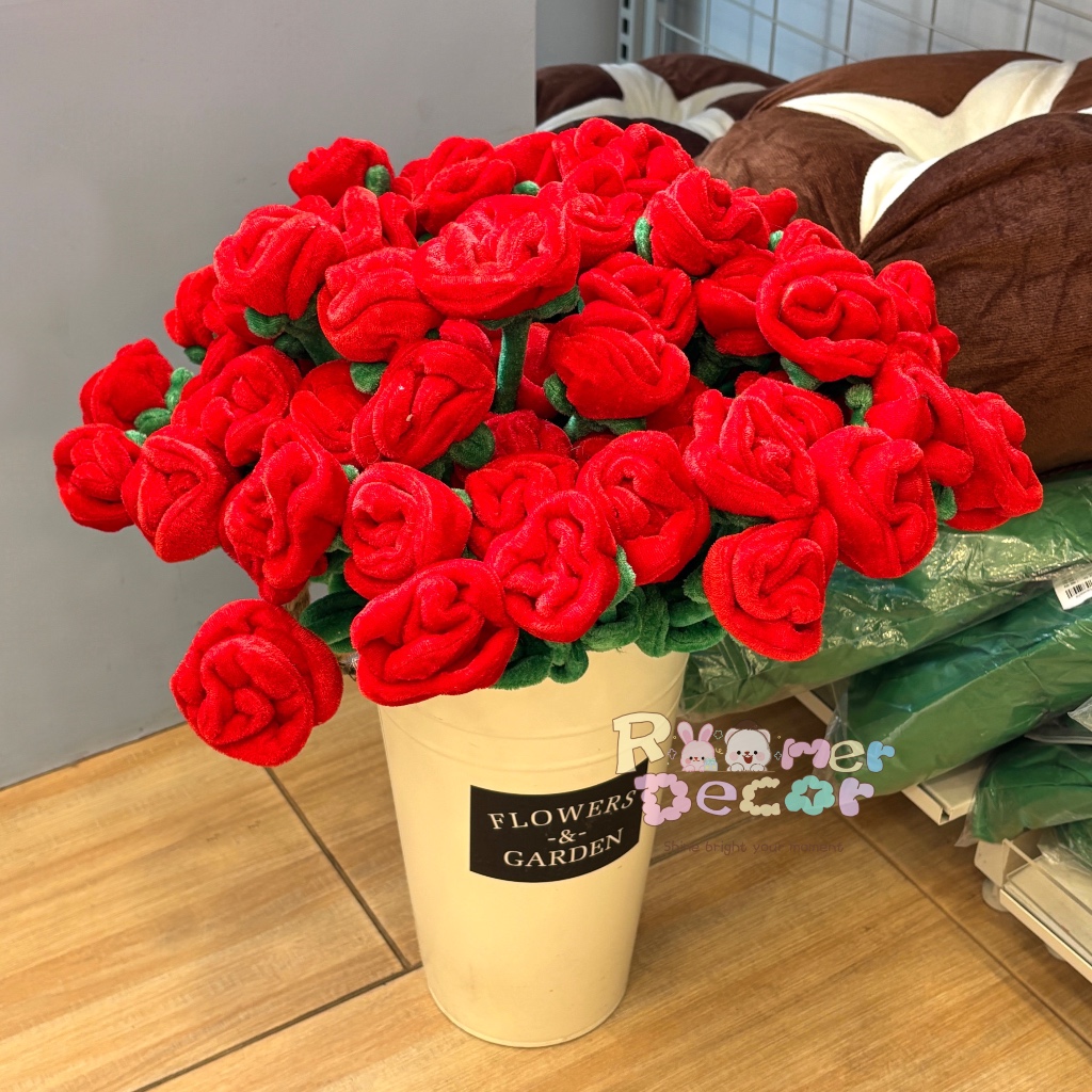 Roomer.Decor [พร้อมส่ง] ดอกกุหลาบ ดอกไม้ปลอม กุหลาบผ้า ดอกไม้ก้านลวด ดอกไม้ของขวัญ