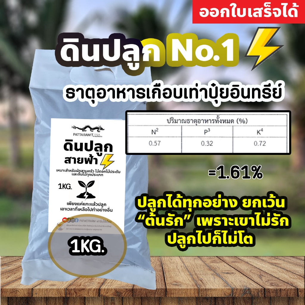 (3ถุง50)(300ส่งฟรีทั่วประเทศ)ดินปลูกNO.1 ธาตุอาหารเกือบเท่าปุ๋ยอินทรีย์ ปลูกต้นไม้ได้ทุกประเภท น้ำหนักประมาณ1KG.