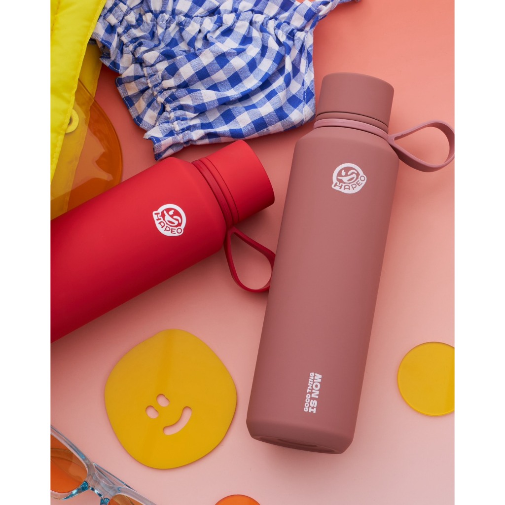 Hapeo ขวดน้ำสแตนเลส Tumbler 600 ml. เลเซอร์ลาย พร้อมหูหิ้วซิลิโคน กระบอกน้ำเก็บความเย็น แก้วสแตนเลส
