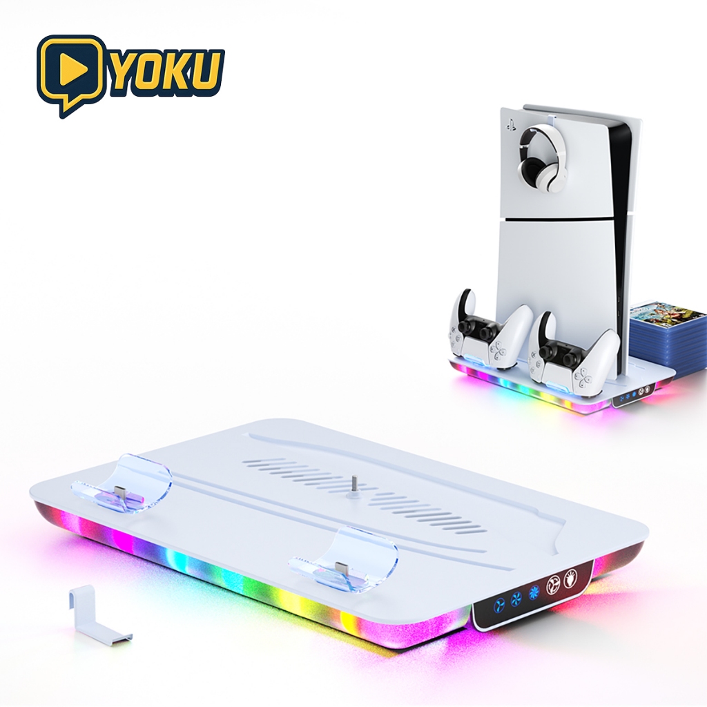 แท่นระบายความร้อน PS5 / PS5 Slim พร้อมชาร์จจอย ไฟ RGB + ที่แขวนหูฟัง อุปกรณ์เสริมครบชุด