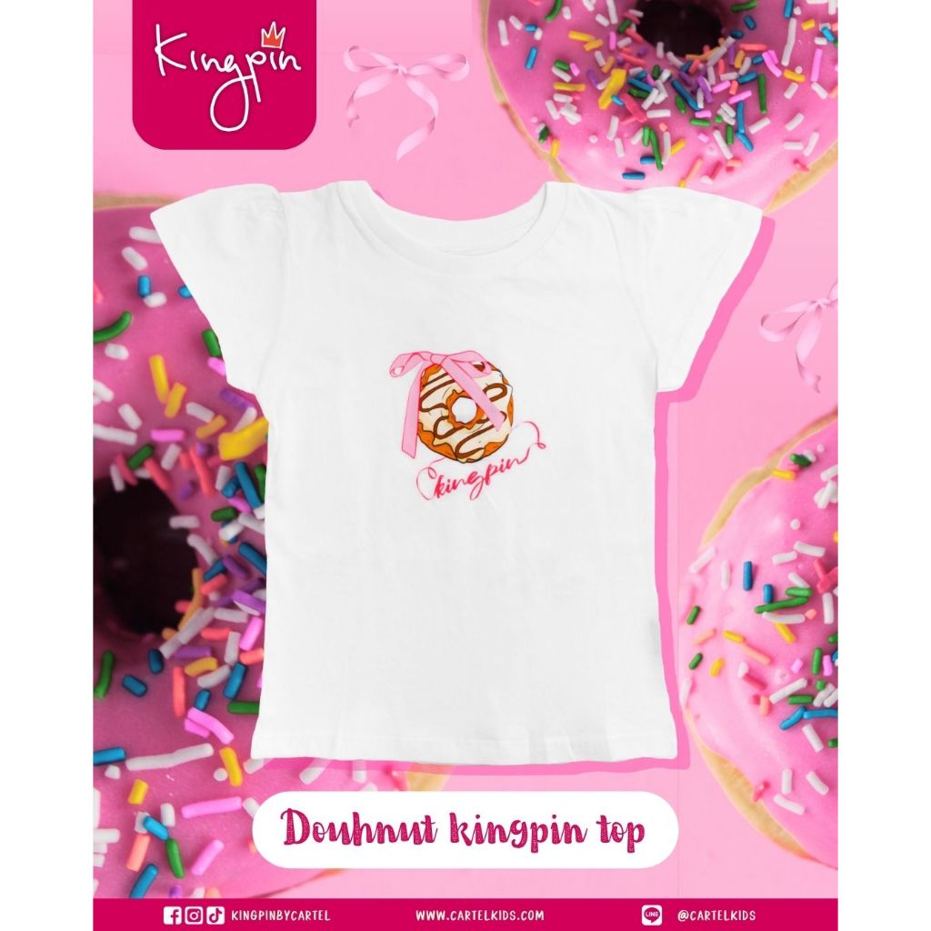 KINGPIN เสื้อยืดเด็กผู้หญิงสีขาวลายน่ารัก Doughnut Kingpin Top Cartelkids