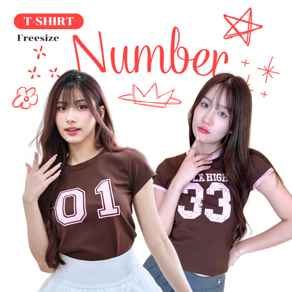 JARINYA เสื้อยืดสกรีน ตัวเลข ทรง baby tee