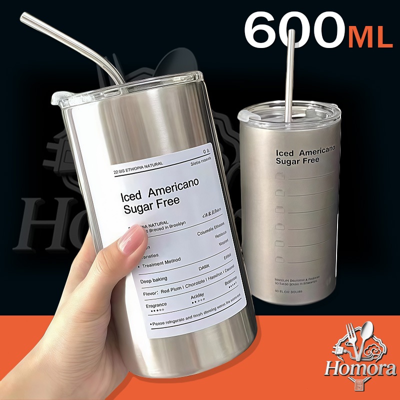🥤แก้วเก็บความร้อน สแตนเลส304 พร้อมหลอด Americano Cup  แก้วกาแฟ เย็น