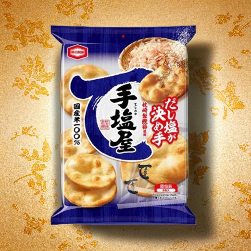 Kameda Seika Teshioya ข้าวอบกรอบญี่ปุ่น รสเกลือทะเล ขนมข้าวอบ 8 ชิ้น 124g ขนมญี่ปุ่น ของว่างนำเข้า ไม่มีไขมันทรานส์