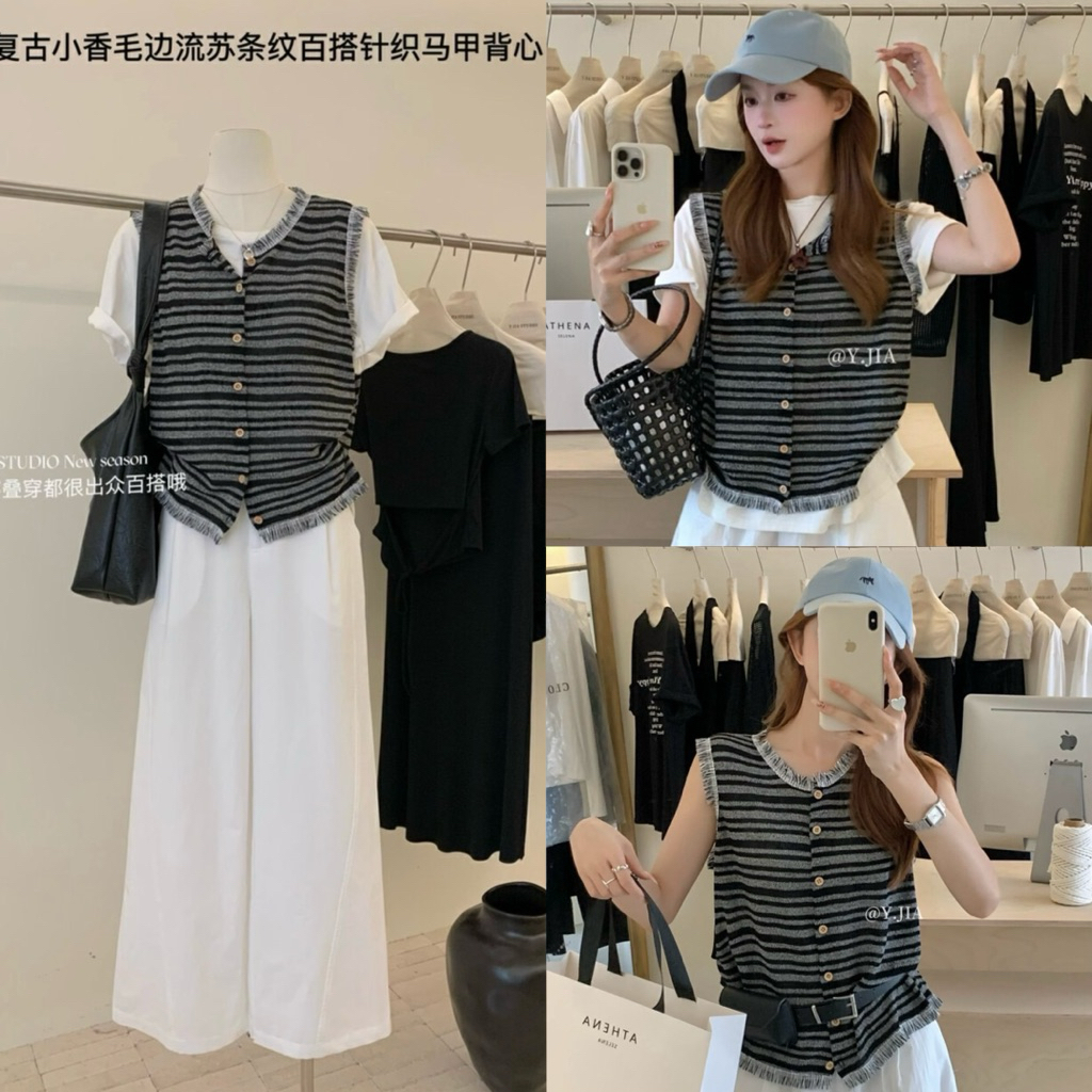 271# เสื้อไหมพรมลายริ้ว กระดุมหน้า TAG Y.JIA STUDIO 🇰🇷🇰🇷