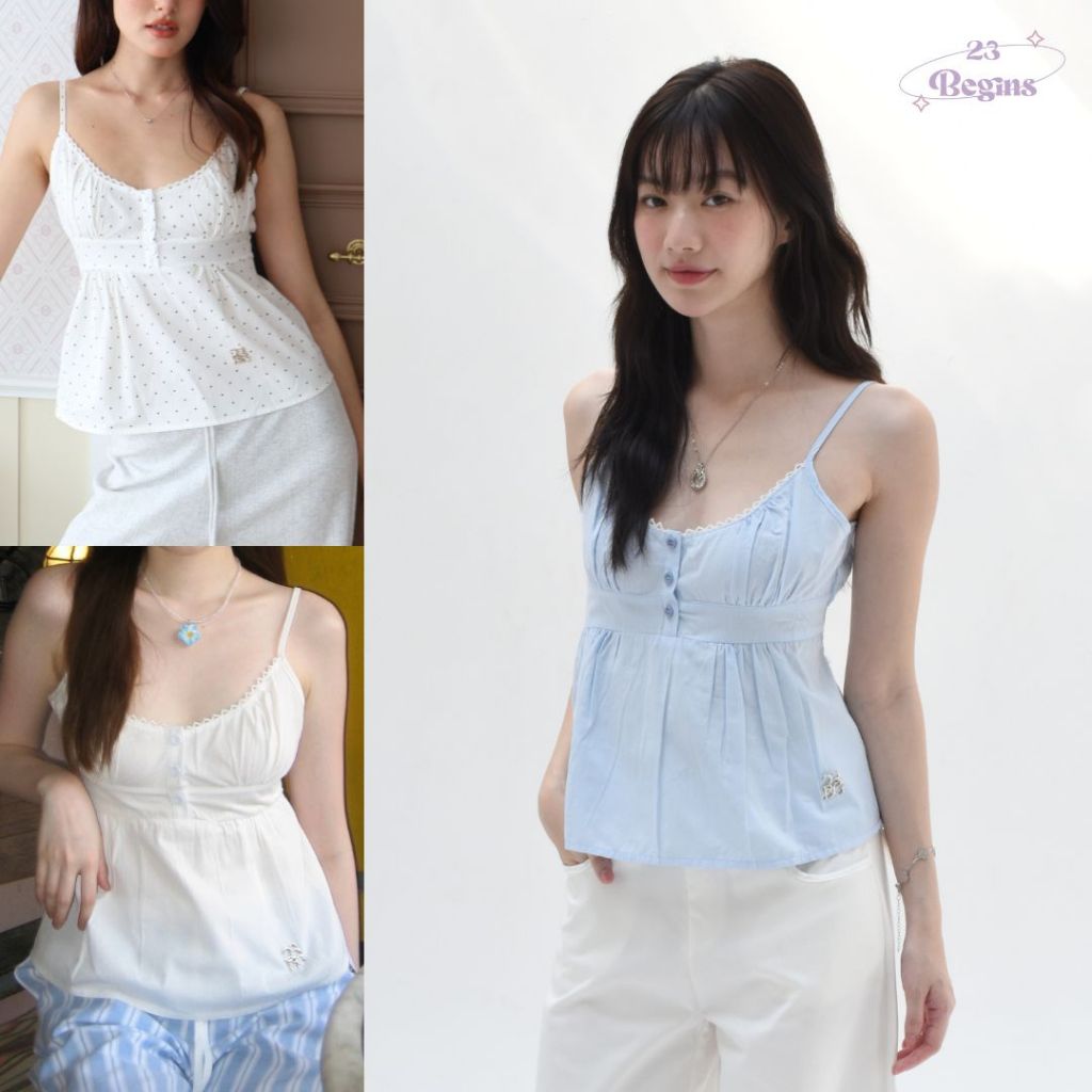 Mary เสื้อสายเดี่ยว สีพื้น ลายโลโก้ 23BG ผูกเชือกด้านหลัง (S-XL) รุ่น 616