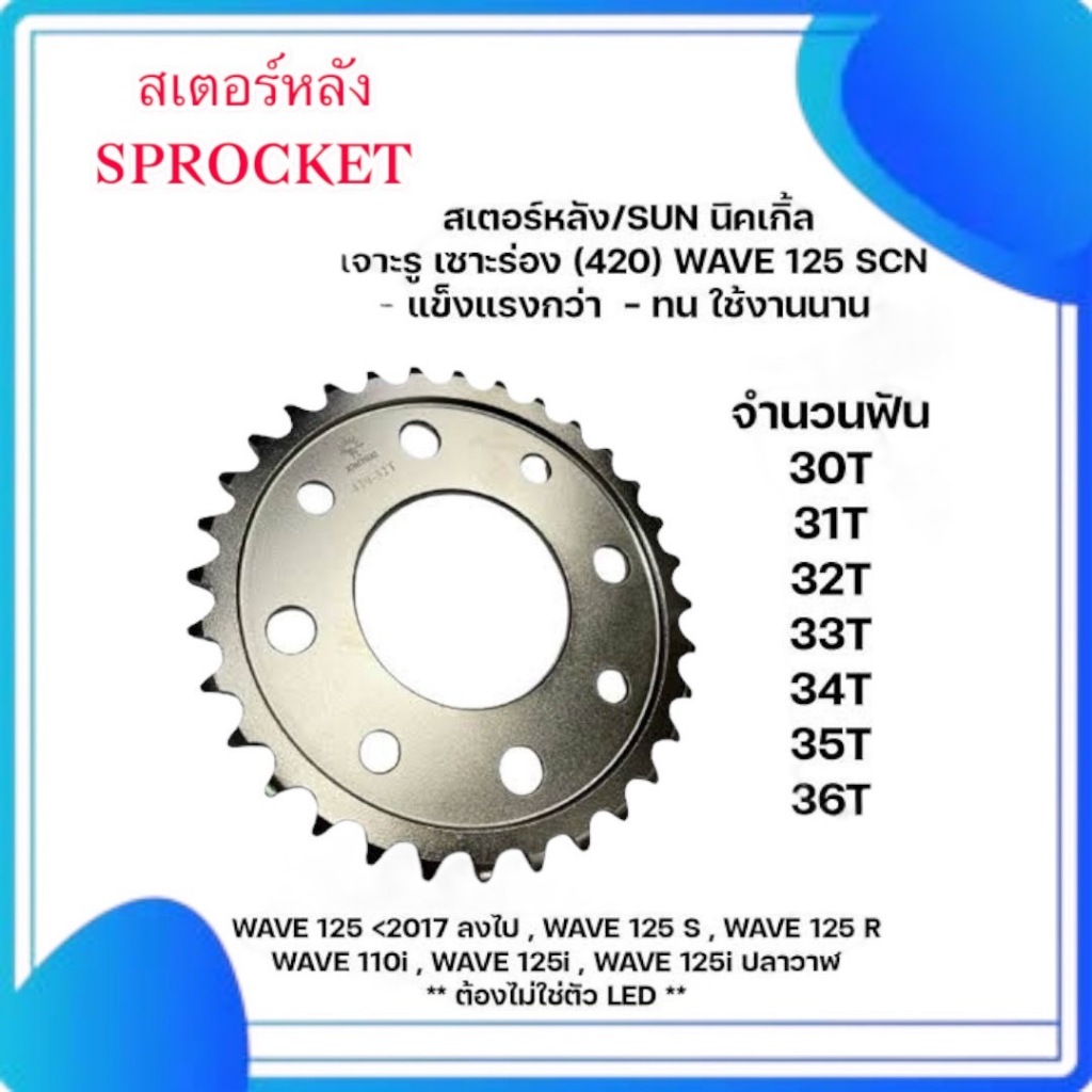 สเตอร์หลัง VORMAX HONDA WAVE125,  WAVE110I, DERAM คุณภาพดี ทนทานราคาโรงงาน สำหรับรถมอเตอร์ไซค์ ขนาดมีให้เลือกตามตัวเลือก
