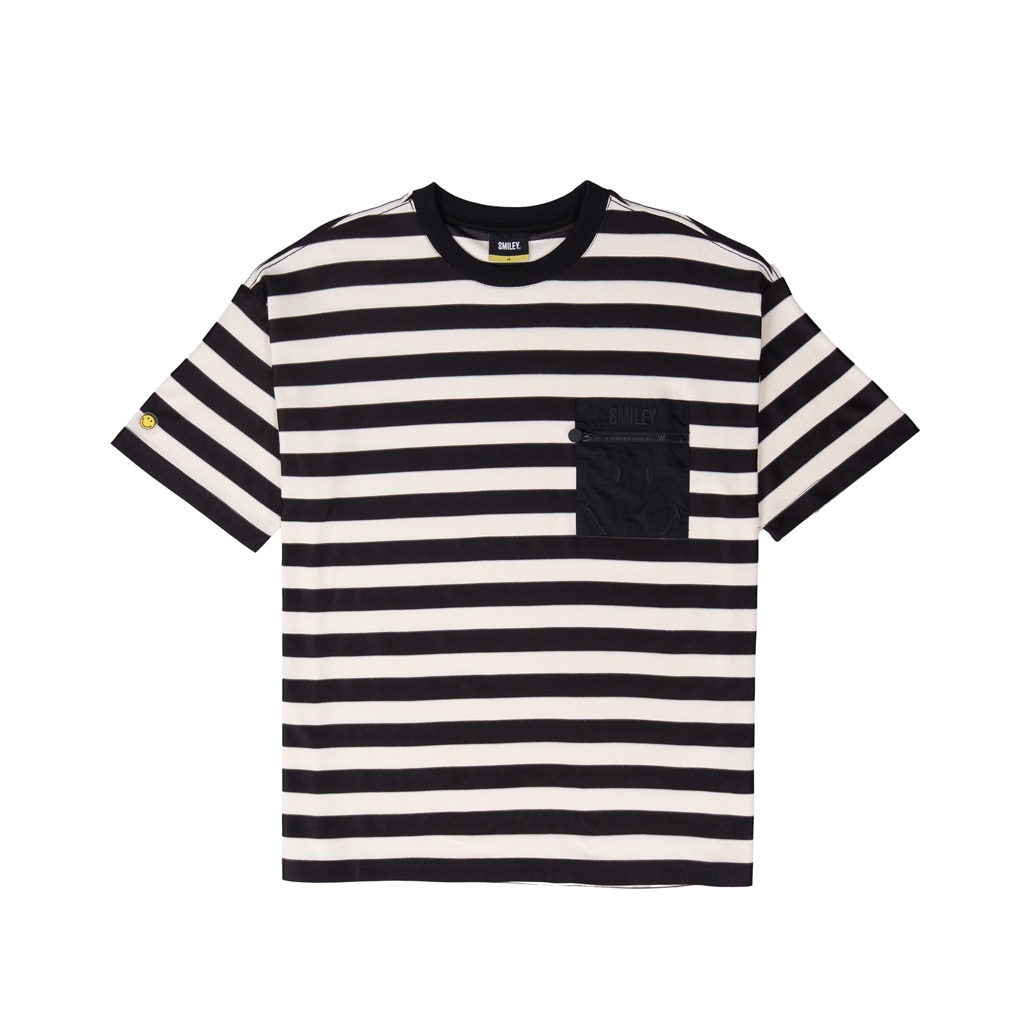 SMILEY® STRIPED OS T- SHIRT (BLACK)