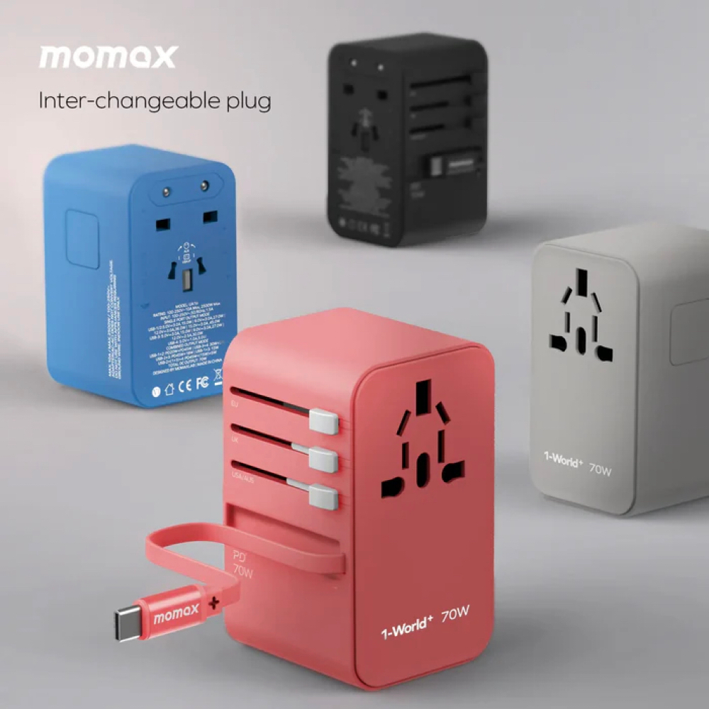 MOMAX หัวชาร์จและหัวแปลงปลั๊กไฟ 1-World+ 70W GaN 3-Port พร้อมสาย USB-C ในตัว + AC Travel Adaptor รองรับการชาร์จสูงสุด 70 ราคา ถูกที่สุด ดีลบีเคเค แกลเลอรีภาพที่ 5