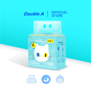 [Travel แมว] Double A Care เพียว & พรีเมียมทิชชู หนา 3 ชั้น Travel pack 60 แผ่น/ชิ้น (แพ็ก 4 ห่อ) 1 แพ็ก