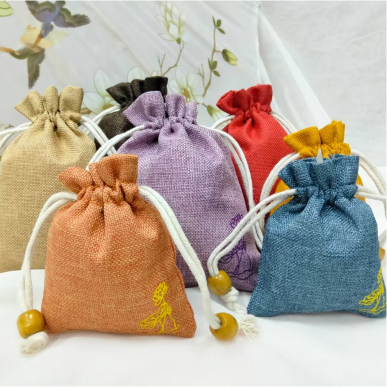 ✅พร้อมส่ง✅ถุงผ้าใบไม้ หลากสี ผ้าลินิน ใส่เหรียญ เครื่องประดับ กระเป๋าผ้าหูรูด
