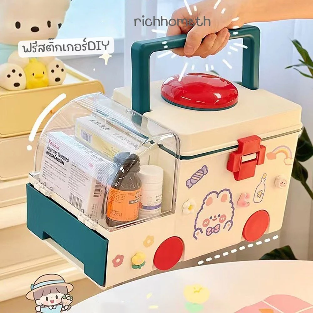 กล่องยารถพยาบาล ฟรีสติ๊กเกอร์ในแบบ กล่องยาสามัญประจำบ้าน ทรงรถพยาบาล กล่องใส่ยา สุดน่ารัก ขนาดใหญ่ จุได้เยอะ