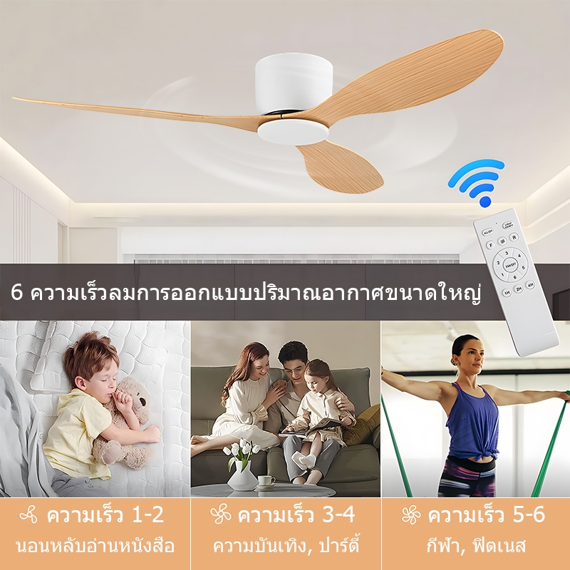 GOGEOUS พัดลมเพดาน 52 นิ้ว ควบคุมรีโมท 6 ระดับความเร็ว ไร้เสียงรบกวน DC มอเตอร์ทองแดงอายุการใช้งานยาวนาน ceiling fan - รูปที่ 2