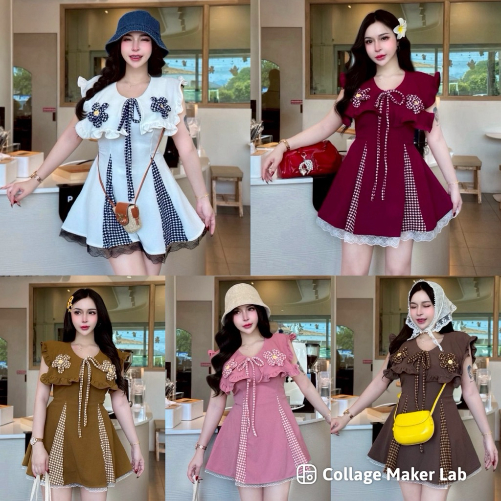 ชุดมินิเดรสดอกไม้น่ารัก ชุด2ชิ้น มินิเดรส+กางเกงขาสั้น