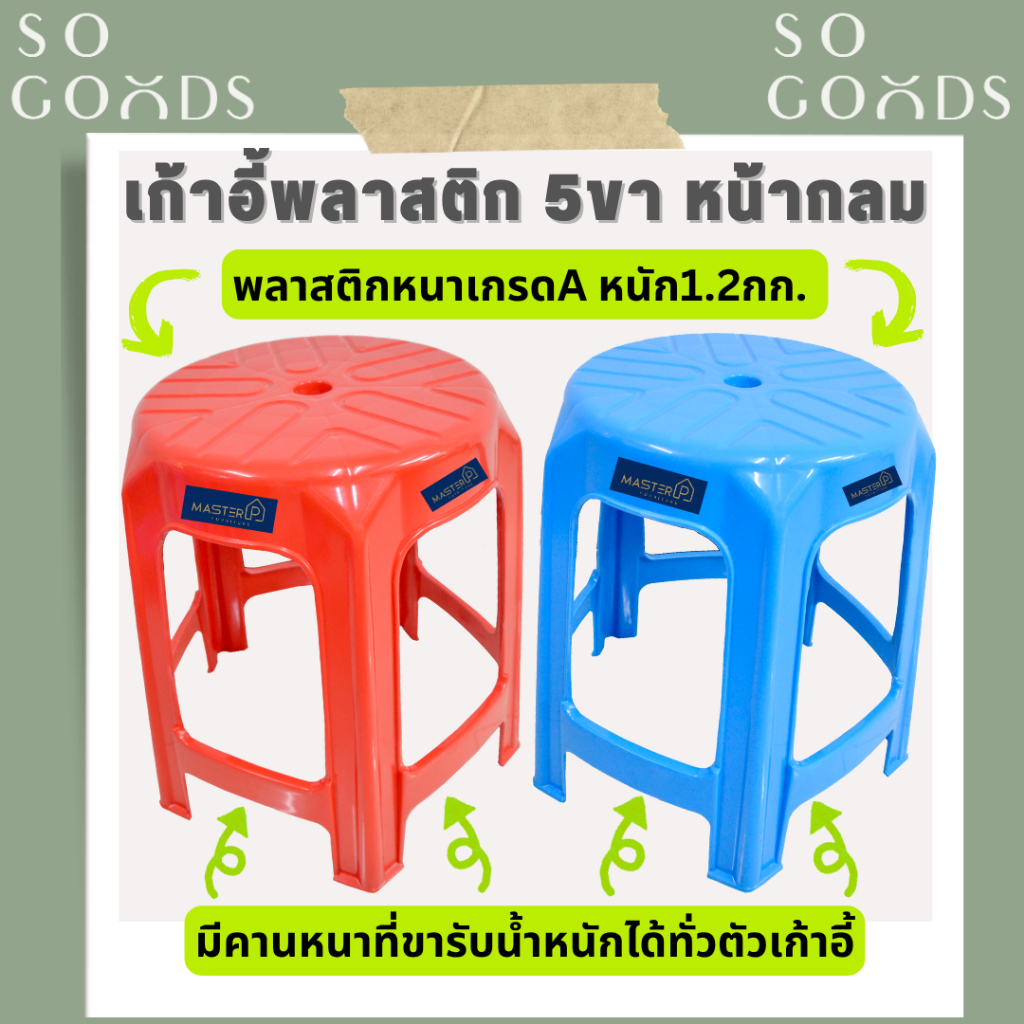 SOGOODS เก้าอี้พลาสติก5ขาหน้ากลมเกรดA หน้ากว้างและน้ำหนักมากกว่าร้านอื่น‼️เก้าอี้พลาสติกห้าขาหัวโล้น