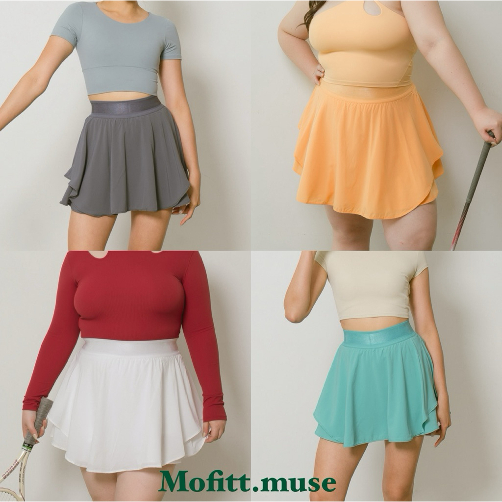 Mofitt.muse | กระโปรงตีกอล์ฟออกกำลังกาย S-2XL ผ้าพริ้วระบายอากาศอย่างดีมีช่องใส่มือถือ ชุดวิ่ง