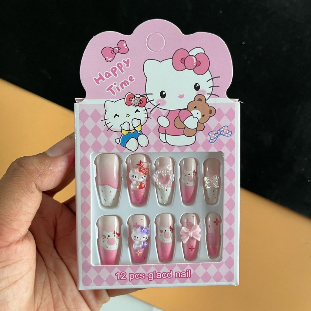 ( 12 ชิ้น)No.1251 เล็บปลอม หนึ่งกล่องมี 12 เล็บ ลายการ์ตูนน่ารักคละลาย คละสี