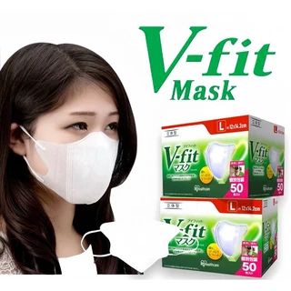（พร้อมส่ง)Vfit 50ชิ้น M/L หน้ากากญี่ปุ่น mask 3Dสีขาว