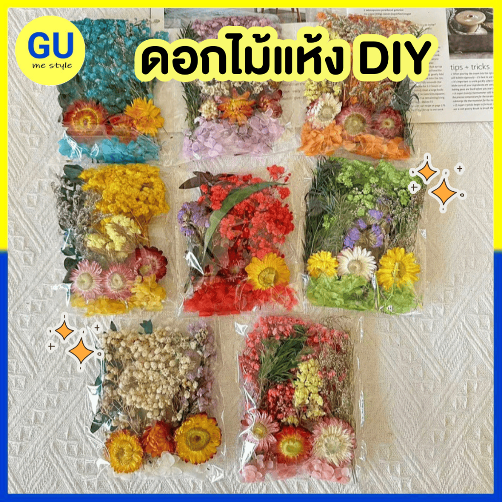 ชุดดอกไม้แห้ง DIY ดอกไม้แห้ง สำหรับงานประดิษฐ์ มีหลายสีให้เลือก V110 พร้อมส่งจากไทย