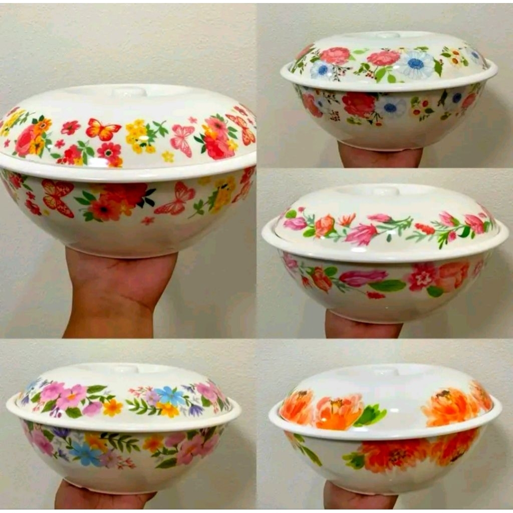 โถข้าวเมลามีนพร้อมฝาขนาด 10 นิ้ว เลือกลายได้ค่ะ