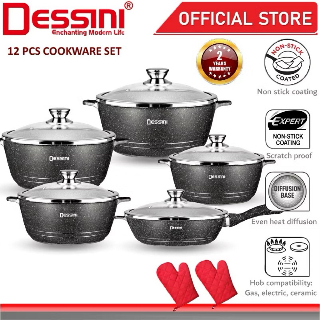 ของแท้โปรราคาโรงงาน⚠️ เซตหม้อ dessini เคลือบหินอ่อน แนวอิตาลี่ เซต12ชิ้น