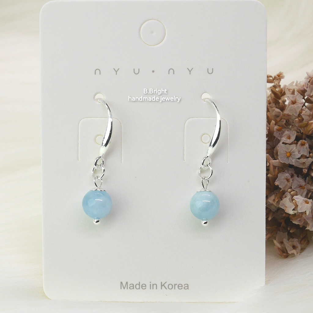 ต่างหูหินนำโชค หินอความารีน 6-6.5 มม. แท้ 100% งานทำมือ พร้อมส่งค่ะ - รูปที่ 2