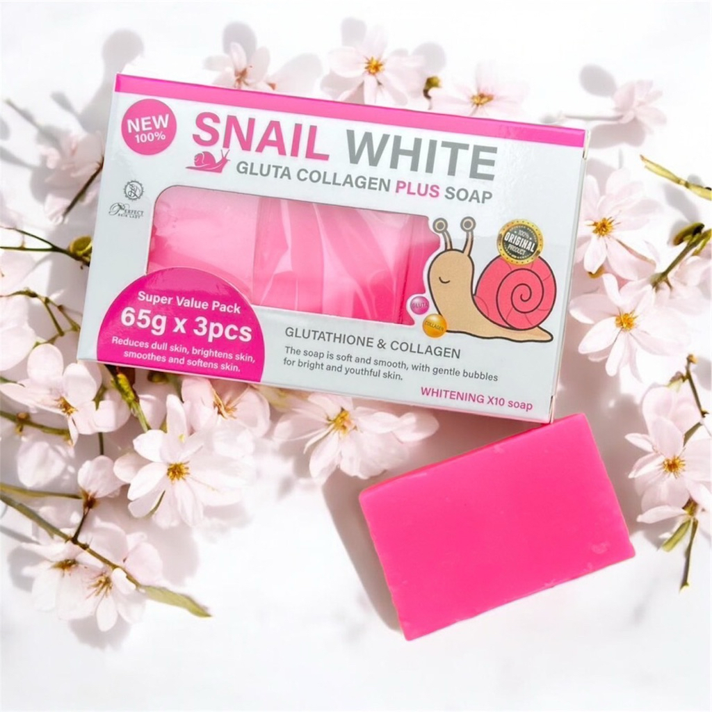 Snail white gluta collagen plus soap สบู่สเนลไวท์แพ๊ค 3ก้อน