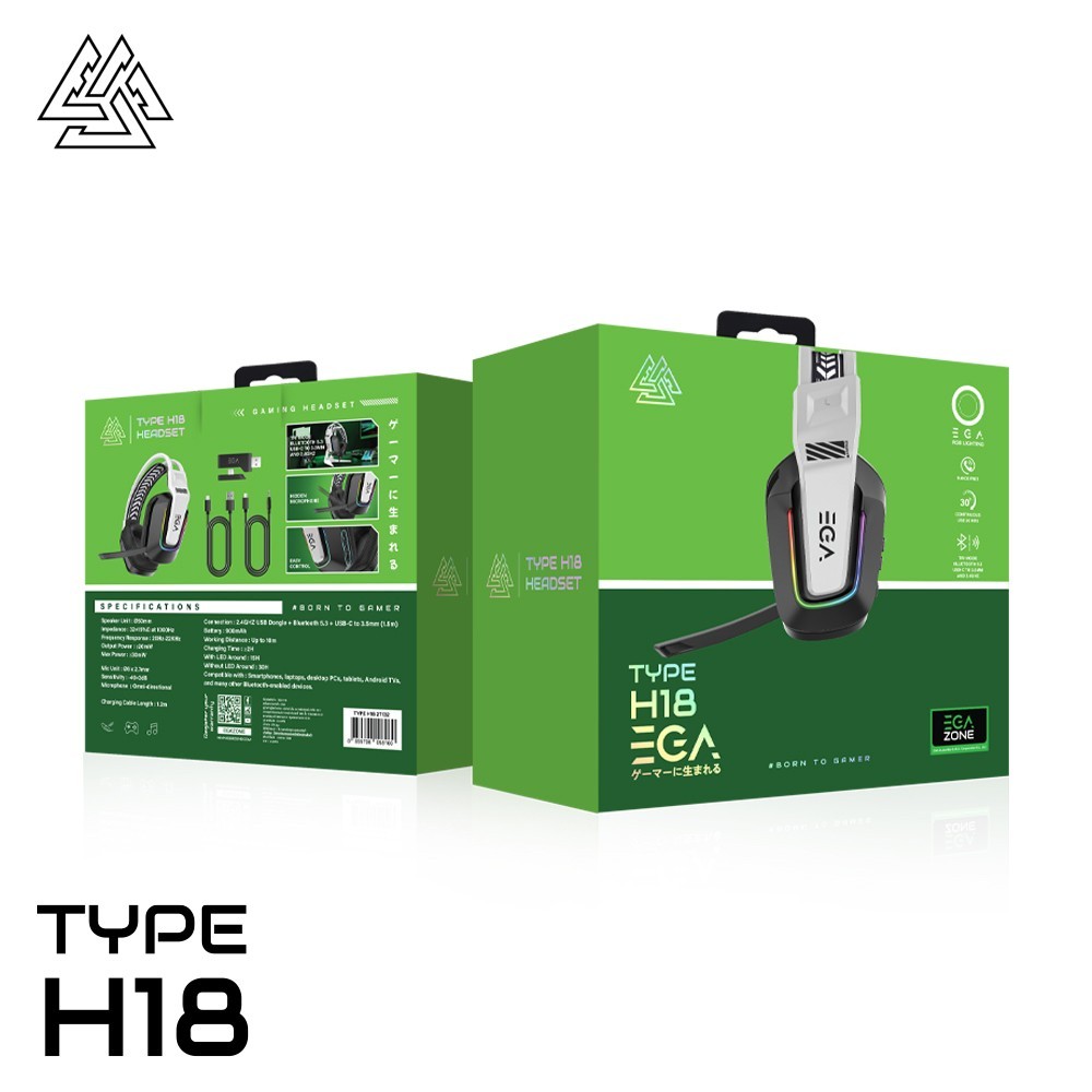 หูฟังเกมมิ่งไร้สาย EGA TYPE H18 มีไฟRGB ไมค์ถอดได้ Gaming Headset Wireless/Bluetooth