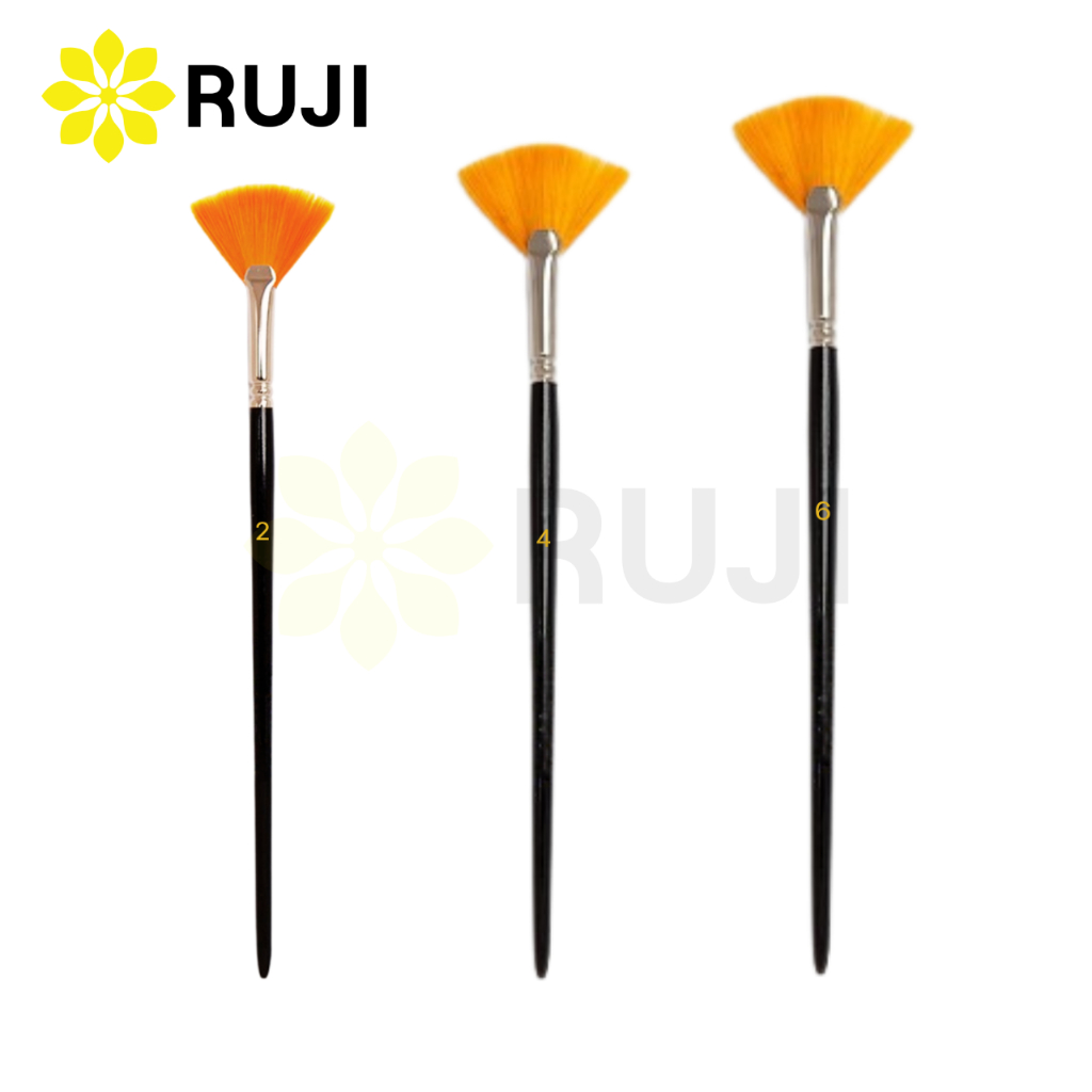 RUJI พู่กันพัดขนทอง Golden Hair Fan Brush อาร์ทติส พู่กันใบพัด พู่กันพัด แปรงระบายสี แปรงทาสี พู่กัน สีน้ำ RUJI Official