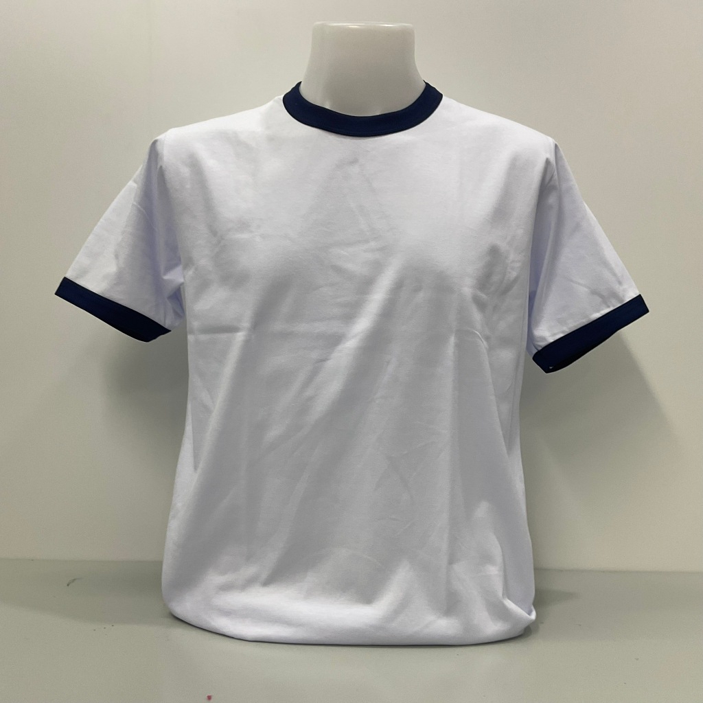 เสื้อคอกลมแขนสั้นแต่งขอบคอและแขนผ้าคอตตอน