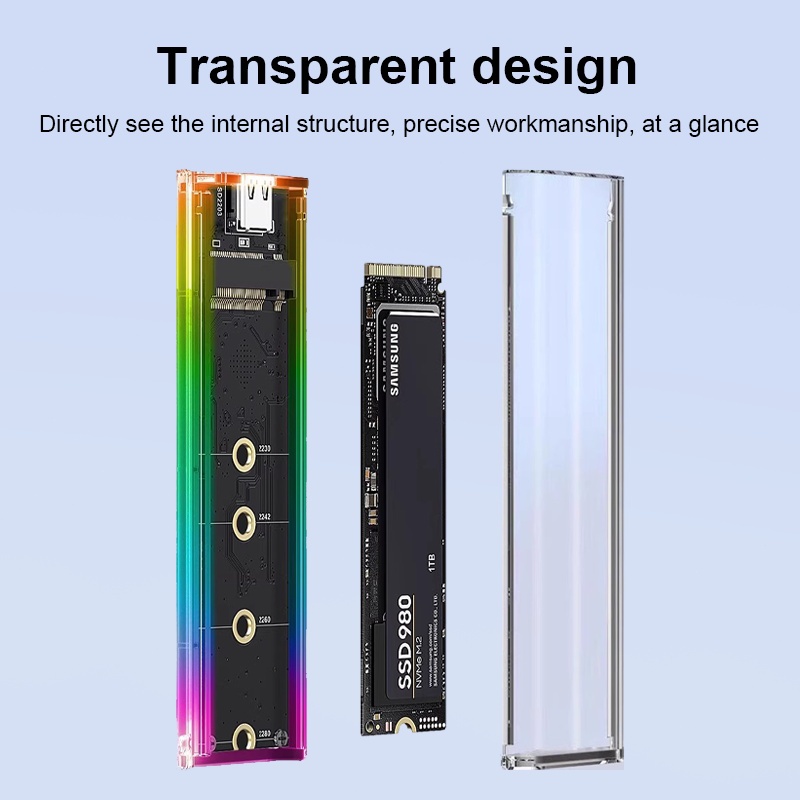 M.2 NVME PCIe NGFF SATA Dual Protocol SSD กรณี USB ใสประเภท C 10Gbps PCI-E M2 SSD โปร่งใสภายนอก Enclosure Hard รูปที่ 4