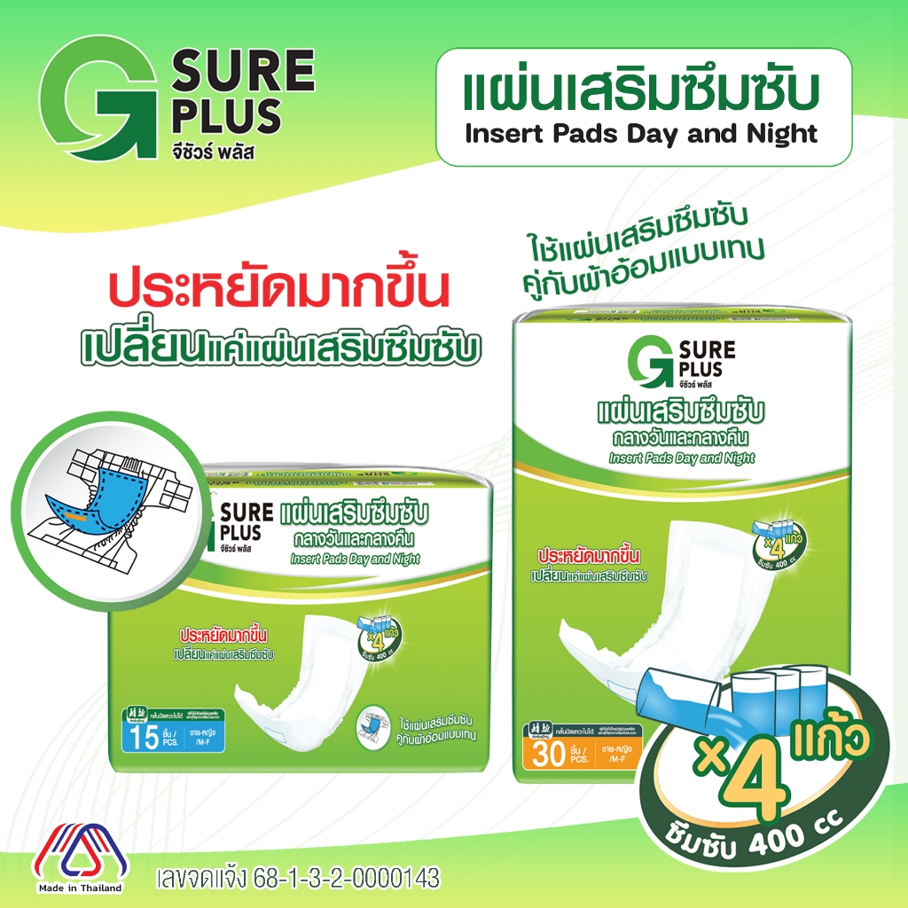 [KSG Official] ยกลัง จีชัวร์พลัส แผ่นเสริมซึมซับ กลางวันและกลางคืน รองรับ 400 cc. G Sure Plus Insert