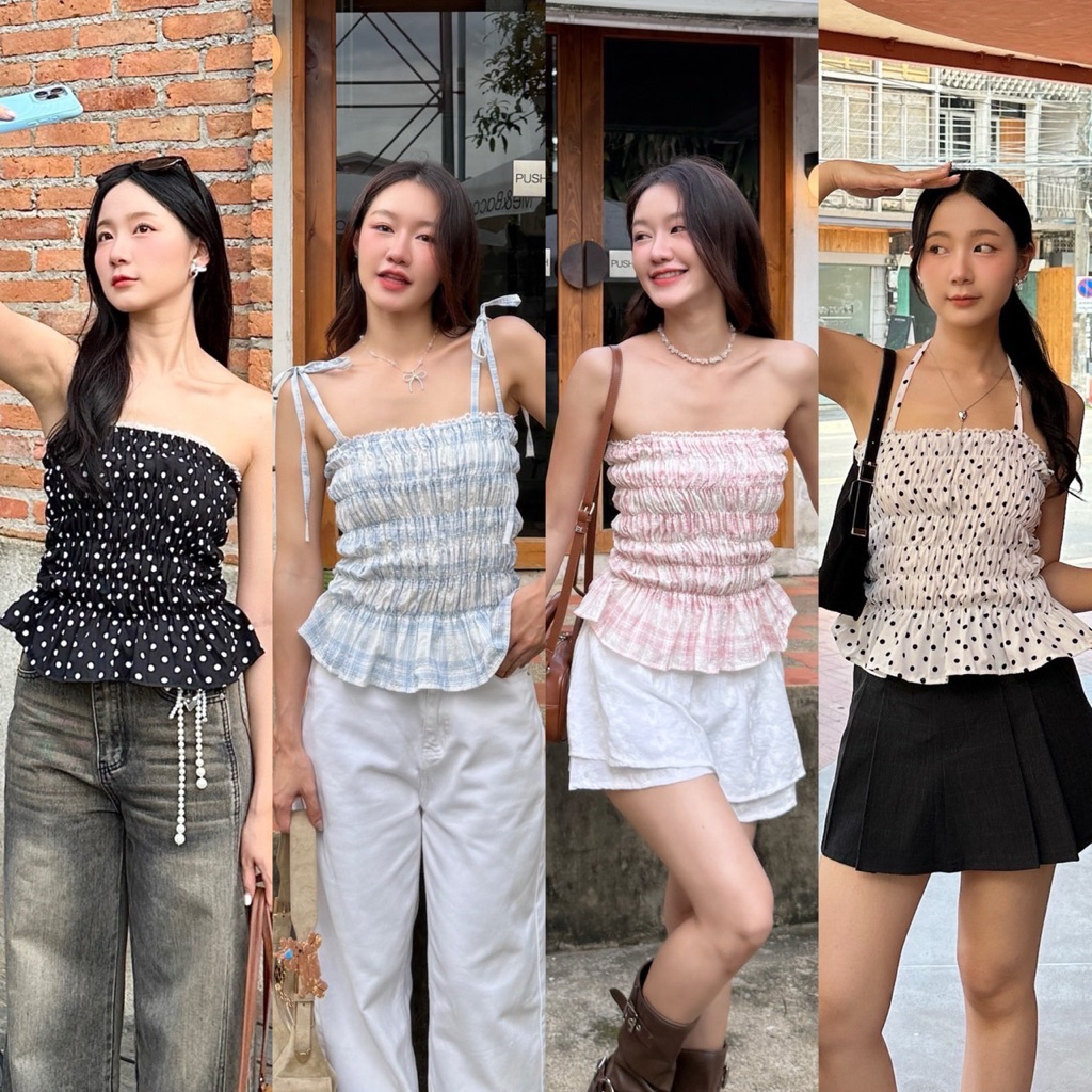 AGLEAMIN3011 | Juliet top เสื้อสายเดี่ยวผูกไหล่สม็อคหน้า-หลัง