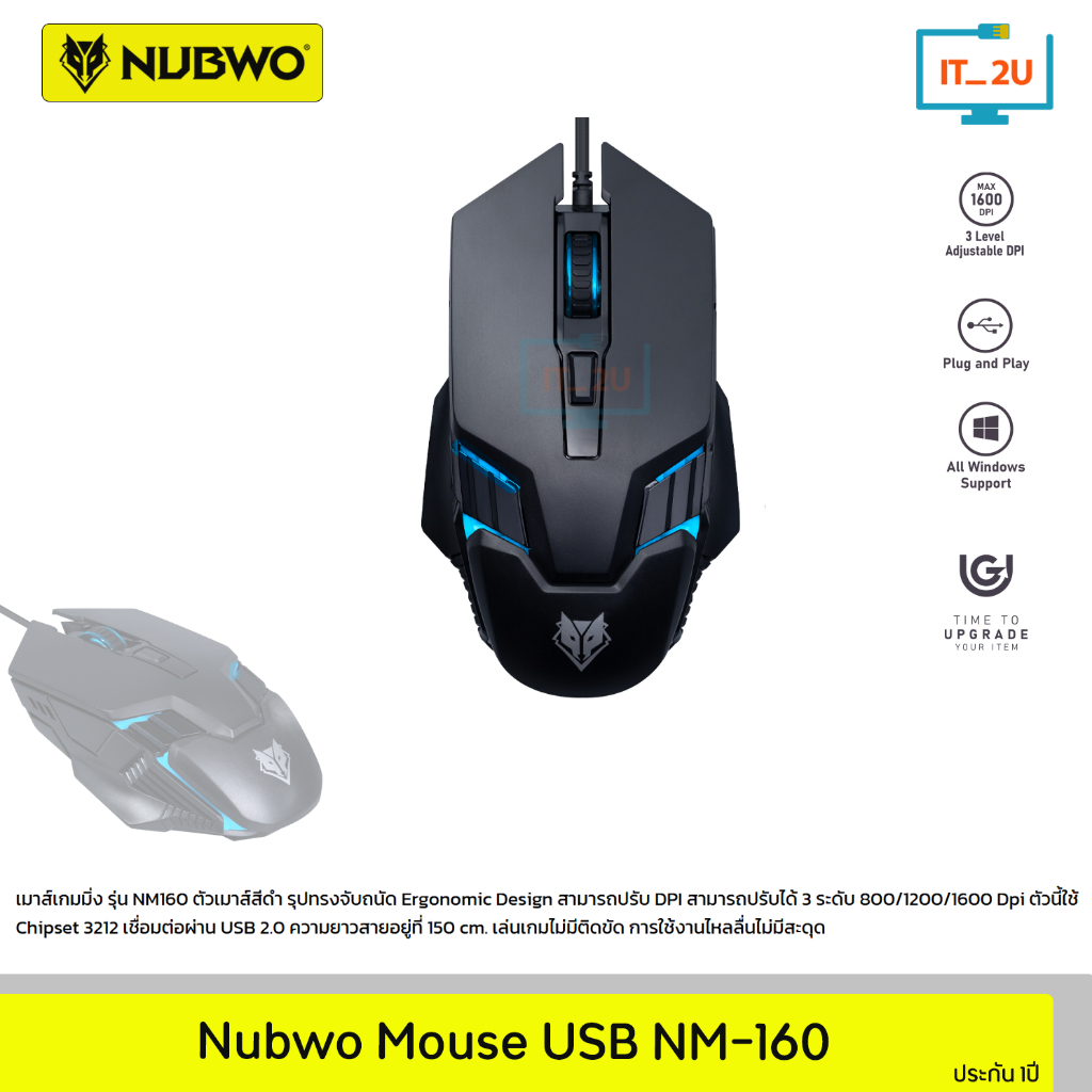 Nubwo NM160 Ergonomic Design Gaming Mouse เม้าส์มีสาย เม้าส์ทำงาน เมาส์เกมมิ่ง