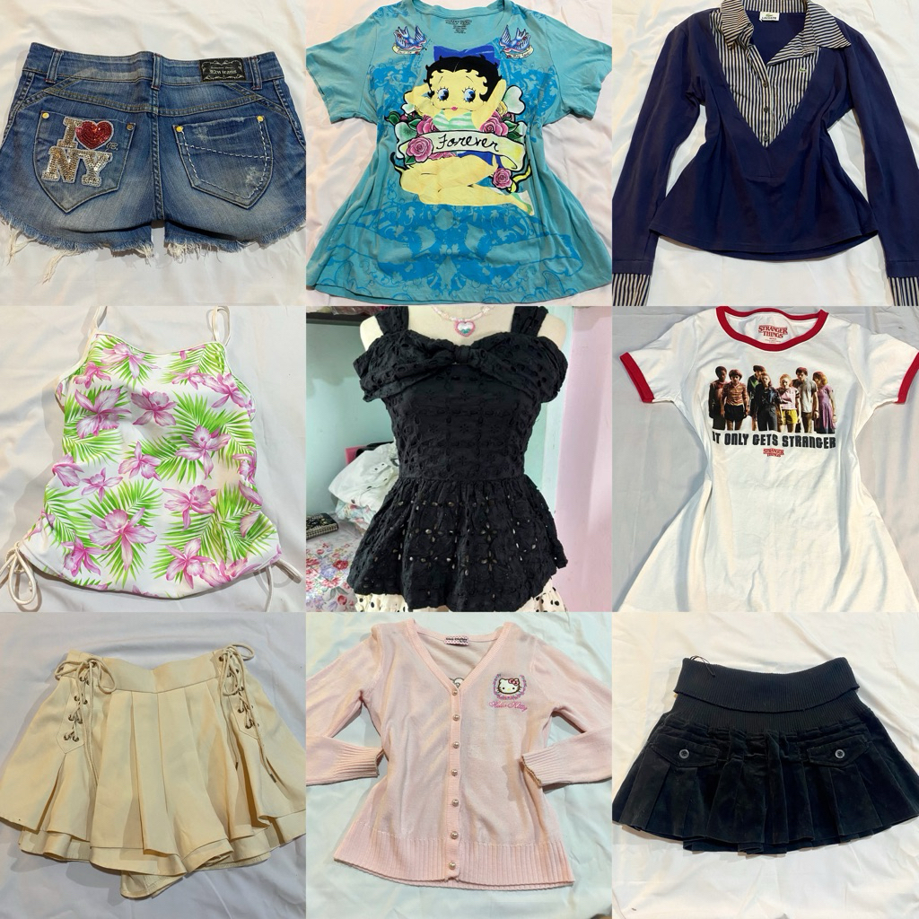 Update 16/June เสื้อผ้าy2k มือสอง เท่ๆ Betty Boop กางเกงสั้น มีโค้ดลด40%