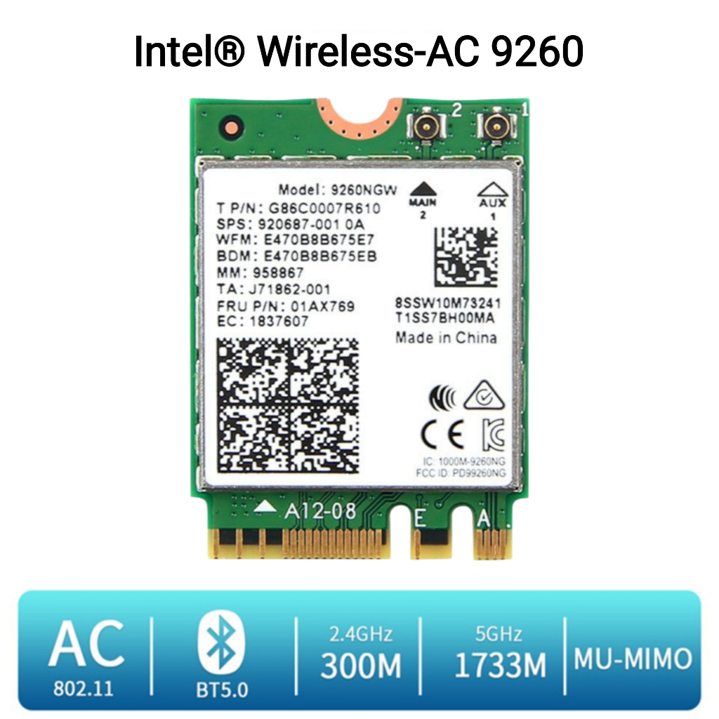 Adapter (การ์ดเครือข่ายไร้สาย) AC-9260NGW Intel Wireless Bluetooth 5.1 2.4G 5G 802.11AC WiFi 5
