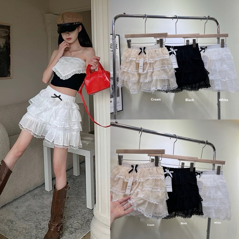 Gang_jeans#144(K)กระโปรงลูกไม้ระบาย4ชั้น ซีทรู งานน่ารักสไตล์สาว เวียดนาม