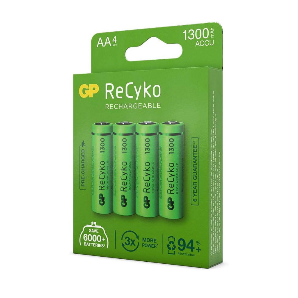 GP Rechargeable Battery ReCyko AA 1300mAh ถ่านชาร์จ (Pack-2,Pack-4) ของแท้