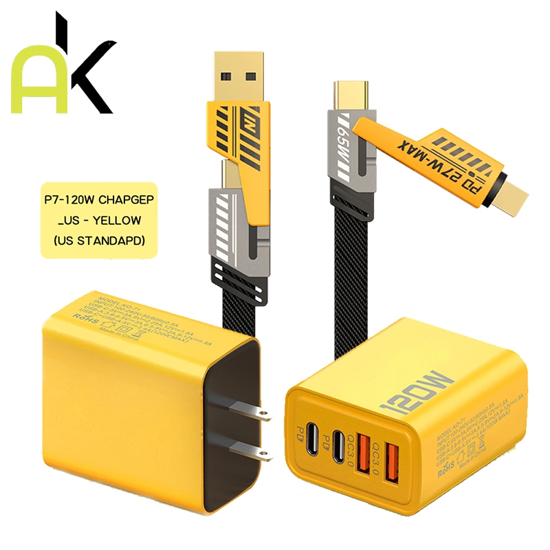 AK อะแดปเตอร์ชาร์จเร็ว 120W PD 4-in-1 iO-S USB TypeC 3.0 สําหรับ For iPhone 14 13 12 For ios Android