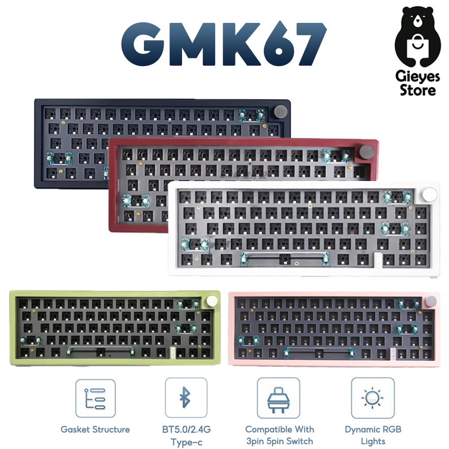 Gmk67 ชุดคีย์บอร์ดไร้สาย บลูทูธ 2.4G 65% พร้อมลูกบิด RGB