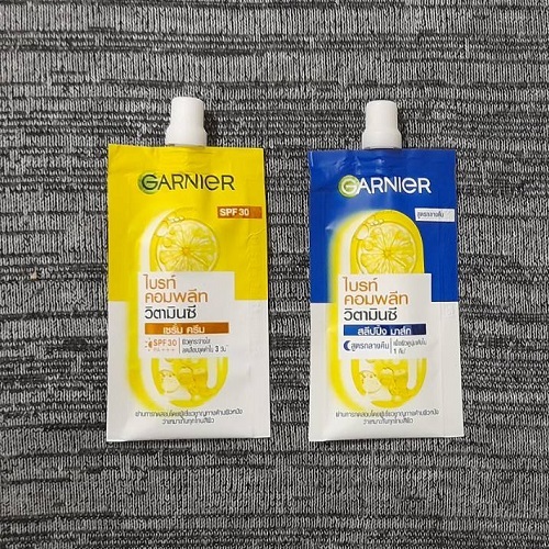 Garnier Bright Complete Day + Night Cream การ์นิเย่ ไบรท์ คอมพลีท เซรั่ม เดย์ ครีม & สลีปปิ้ง มาส์ก ไนท์ ครีม 7ml