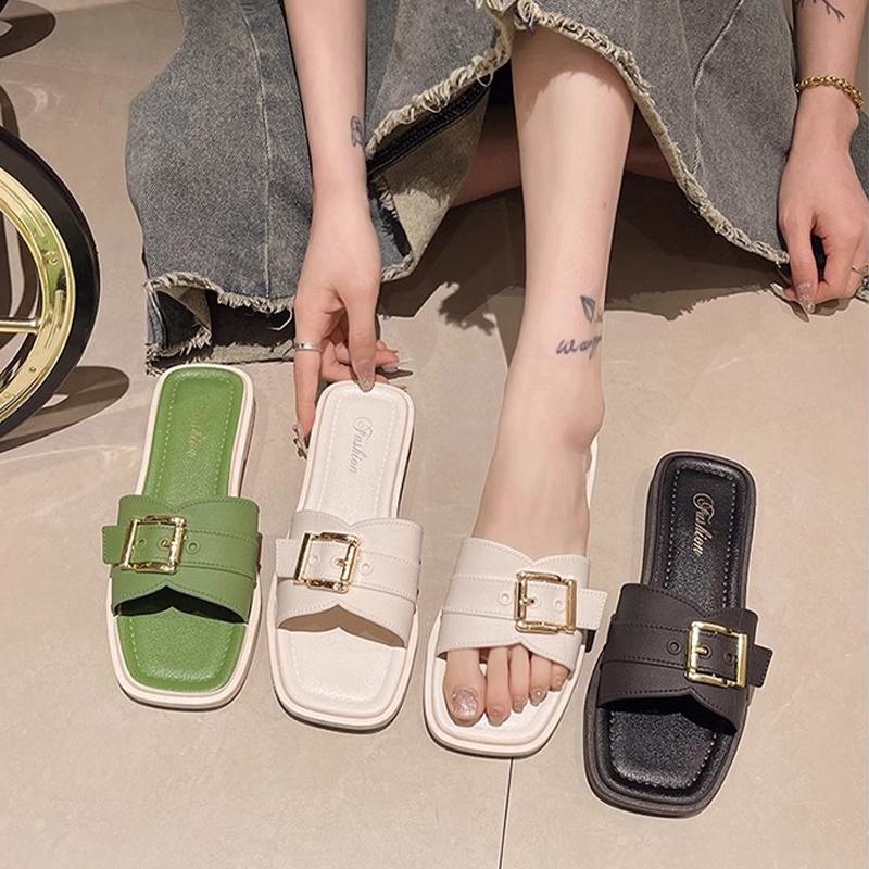 QKshop งานมาใหม่ รองเท้าแตะแฟชั่นผู้หญิง แบบสวมพื้นเตี้ย รูปทรงสวย ทันสมัย แมทช์ง่าย แต่งตัวแนวไหนก็เข้า สั่งเลย พร้อ