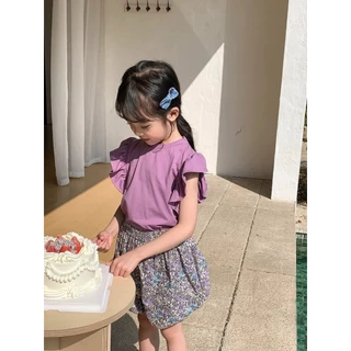 (KIDS) เสื้อยืดเด็กหญิงผ้าร่องแขนระบาย สีพาสเทลหวานๆ ใส่ได้ตั้งแต่ 1-7 ขวบ