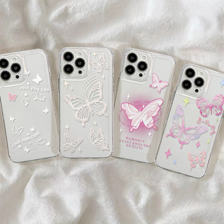 🔥GOOD🔥เคสโทรศัพท์มือถือแบบนิ่ม ใสน่ารัก การ์ตูน ผีเสื้อ สําหรับ iPhone 17 15 14 16 13 12 11 Pro Max X/Xs Xr 7 8 Plus