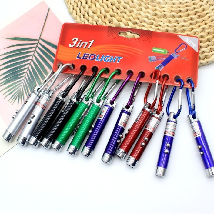 ไฟฉายพวงกุญแจ 3 in 1 ไฟฉาย + ไฟเลเซอร์ + ไฟเช็คแบงค์ (คละสี) พร้อมส่ง