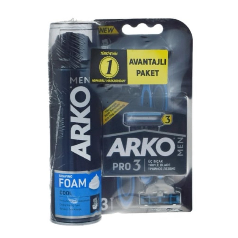 Arko Men 2 Piece Men's Shaving Care Set - Cool / ชุดโฟมโกนหนวด มีดโกน Arko