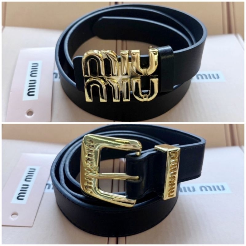 พร้อมส่งไทย เข็มขัด miumiu พร้อมกล่อง เข็มขัดผู้หญิง หัวทองหนังแท้ แฟชั่นสุดฮิต