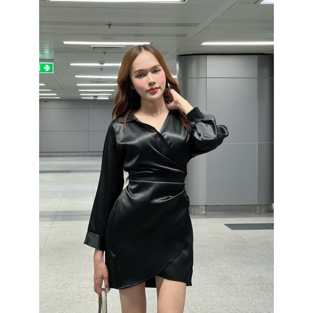 Lucky Dress ชุดเดรส ผ้าซาร่า ผูกเอว ออกงาน