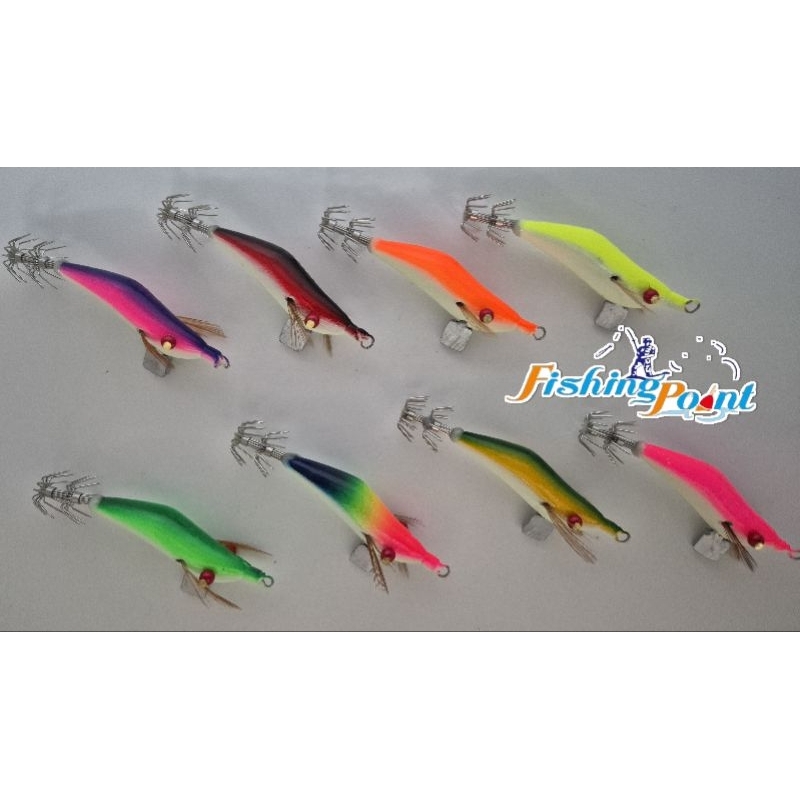 โยกุ้งตกหมึก เบอร์ 1.5 ชบา 2 ชั้น มีให้เลือกหลายสี น้ำหนัก 4 กรัม