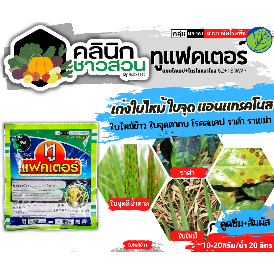 ทูแฟคเตอร์ (แมนโคเซบ+ไตรไซคลาโซล) บรรจุ 100กรัม ป้องกันกำจัดโรคใบจุด